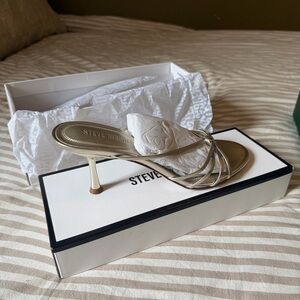NEW! Steve Madden EDNA CHAMPAGNE LEATHER Metallic Strappy Heels
